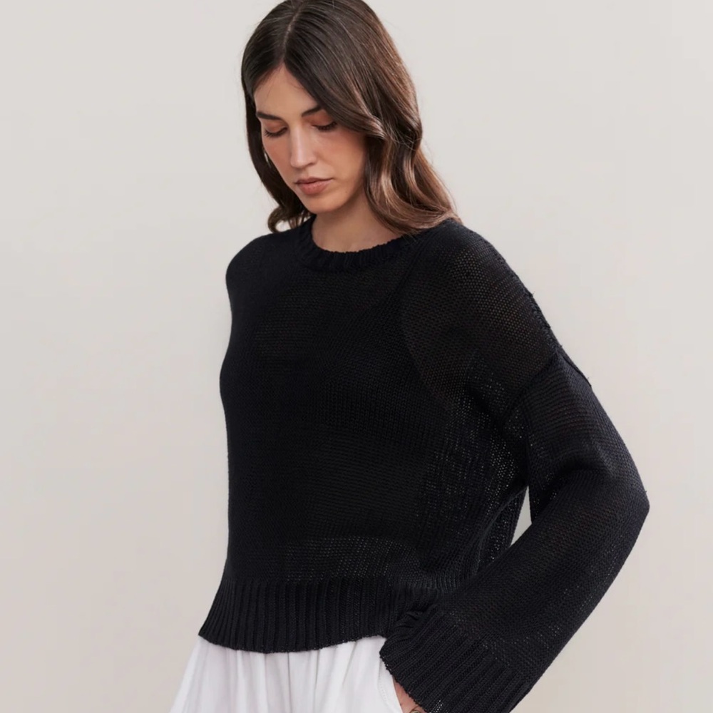 Jenni Kayne cropped linen black crewneck sweater!